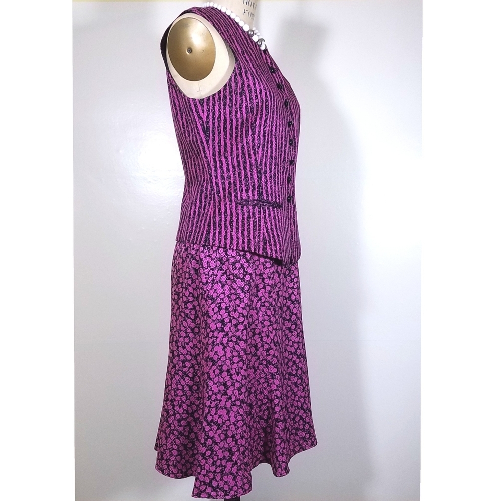 FINAL OFFER! CARLISLE 6 SILK PURPLE & BLACK FIT & FLARE VEST SKIRT SET SUIT - Picture 9 of 11